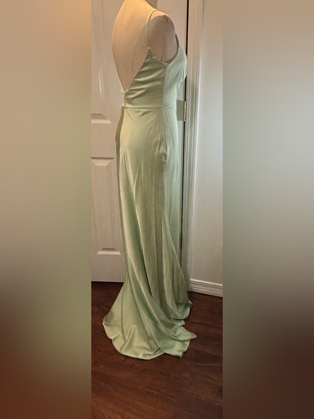 IEENA For Mac Duggal Pistachio Green Ruffle Asymmetrical Satin Eve Gown #67815 - Picture 10 of 13